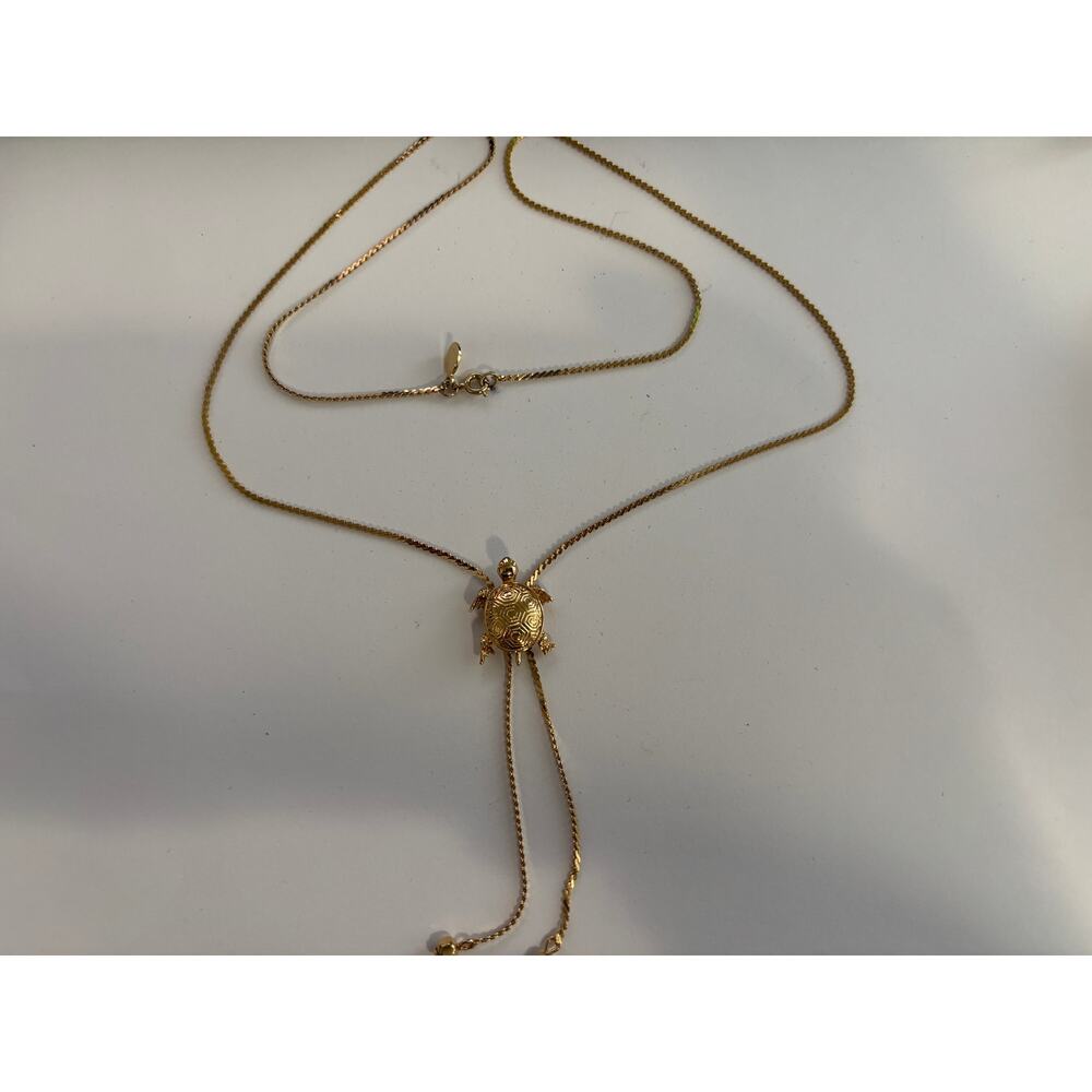 Vintage Avon Turtle Bolo Necklace Gold Tone Chain Lariat - Picture 2 of 4